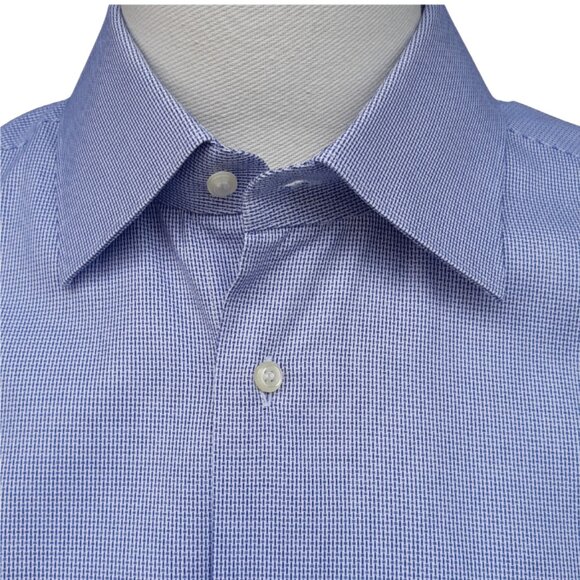BOGGI Milano SZ 42 Slim Fit Blue & White Pattern Men's Button Up Shirt Cotton - Picture 1 of 13